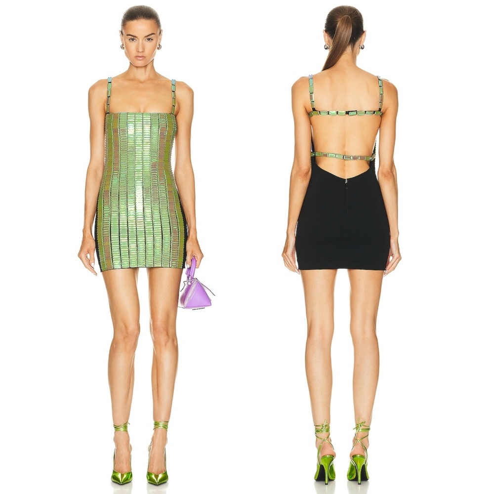 The Attico Rue Beaded Open-Back Mini Dress